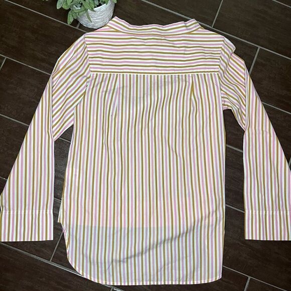 J.Crew striped Funnel-Neck Drop Hem Blouse sz 00 - Picture 6 of 8